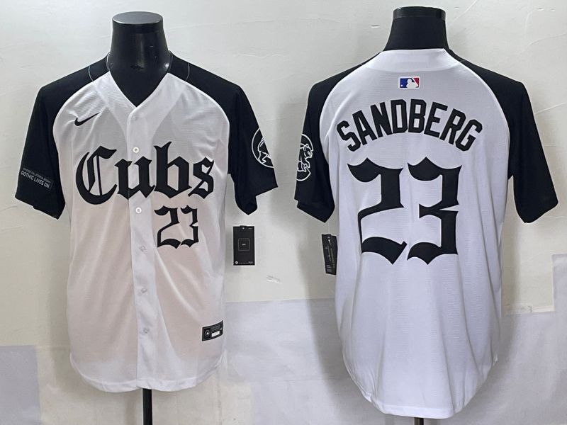 Men 2025 Chicago Cubs #23 Sandberg White black Five generations Joint Name Nike MLB Jersey style 6237
